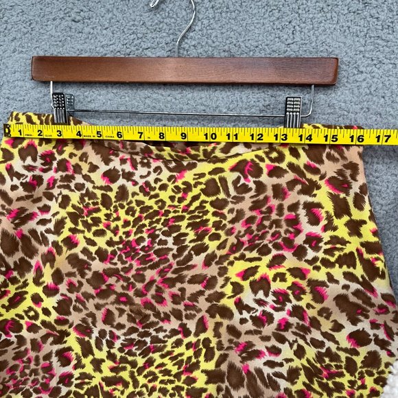 Audrey B Midi Skirt Womens Yellow Pink Cheetah Pleated Side Zip Lined Size 14 - Picture 3 of 11